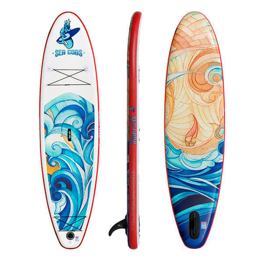 Elemental Wave 2021 iSUP (front, side, and rear view) - inflatable light weight sup